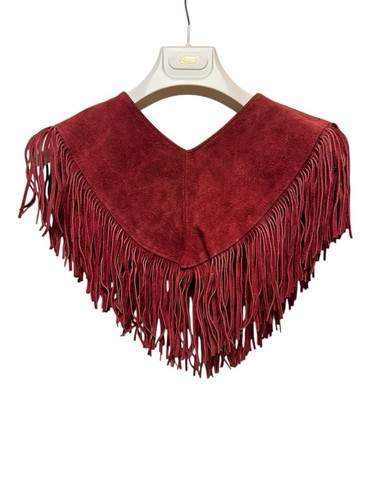 Vintage 70s PIONEER WOMAN Suede Fringe Leather Collar Burgundy Western USA Made - Picture 2 of 5