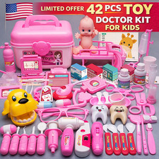 31 PCS Kids Doctor Kit Toy Set Pink Medical Playset Dentist Case Toddler Gift