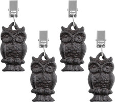 Black Cast Iron Antique Owl Tablecloth Weights Clip on Set of 4, Heavy Duty