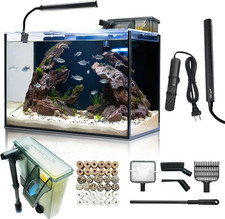 10 Gallon Aquarium Set Glass Fish Tank, Heater Self Cleaning System Filter with
