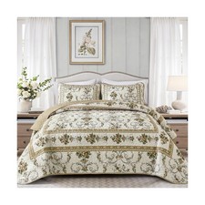 Anibedding Floral Quilt Set Queen Size, Retro Brown Flower Pattern ... Fast Ship