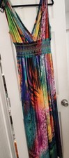 Womens Maxi Sleeveless V-Neck Dress Vibrant Colors Size XL