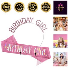 Sparkling Pink Birthday Sash and Tiara - Perfect Party Accessories for Women