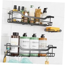 3-Pack Shower Caddy with Soap Holder, Adhesive Rustproof No Deep Black- Large