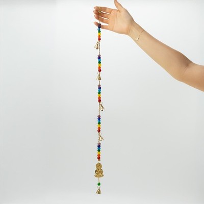 Indisches Glockenspiel - Messing Buddha mit Chakra Perlen Schnur Glocken 53 cm