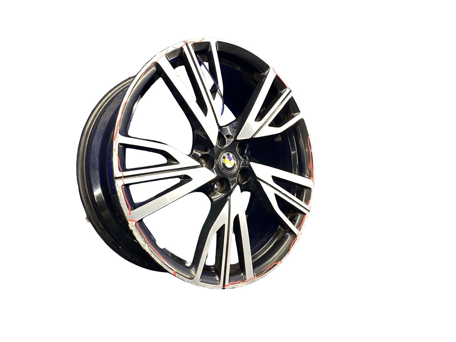 14-20 BMW I8 20X8.5 5 W Spoke Wheel Silver Black *HEAVY CURB RASH SMALL BEND*