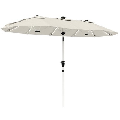 Outsunny 3 m doppelseitiger Gartenschirm mit Solarleuchten, cremeweiß