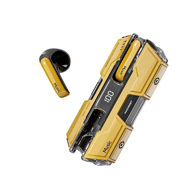 Mecha-Style Wireless Bluetooth Earbuds (Yellow)
