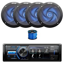 JVC Marine BT AM/FM Receiver, 4X 6.5" 240W LED Black Speakers,Wire