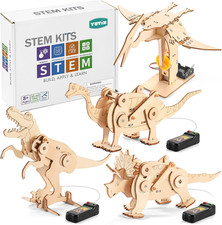 Dinosaur STEM Kits for Kids, 4 in 1 Wood Building Toys for Boys Crafts 8-12