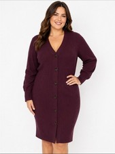 Ann Taylor Ribbed Knit V-Neck Button Down Sweater Mini Dress Burgundy Medium