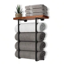 Wall Mounted Towel Rack Holder Bathroom Storage With Shelf Organizer Gym