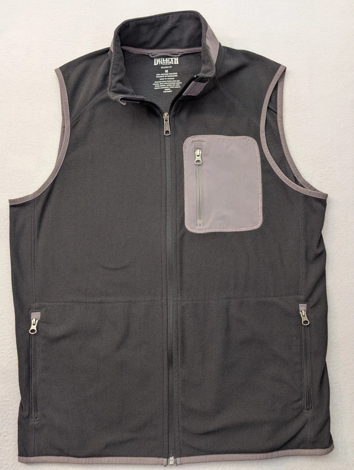 Duluth Trading Co Vest Mens Med Black Shoremans Fleece Gridlock Full Zip Outdoor