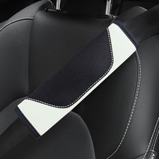 2PCS Seat Belt Cover Pad, Soft Leather Mesh Seatbelt Cover White White