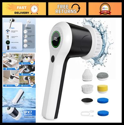 Cordless Electric Spin Scrubber with Battery Display, 2 Speeds & 6 Heads for Bat