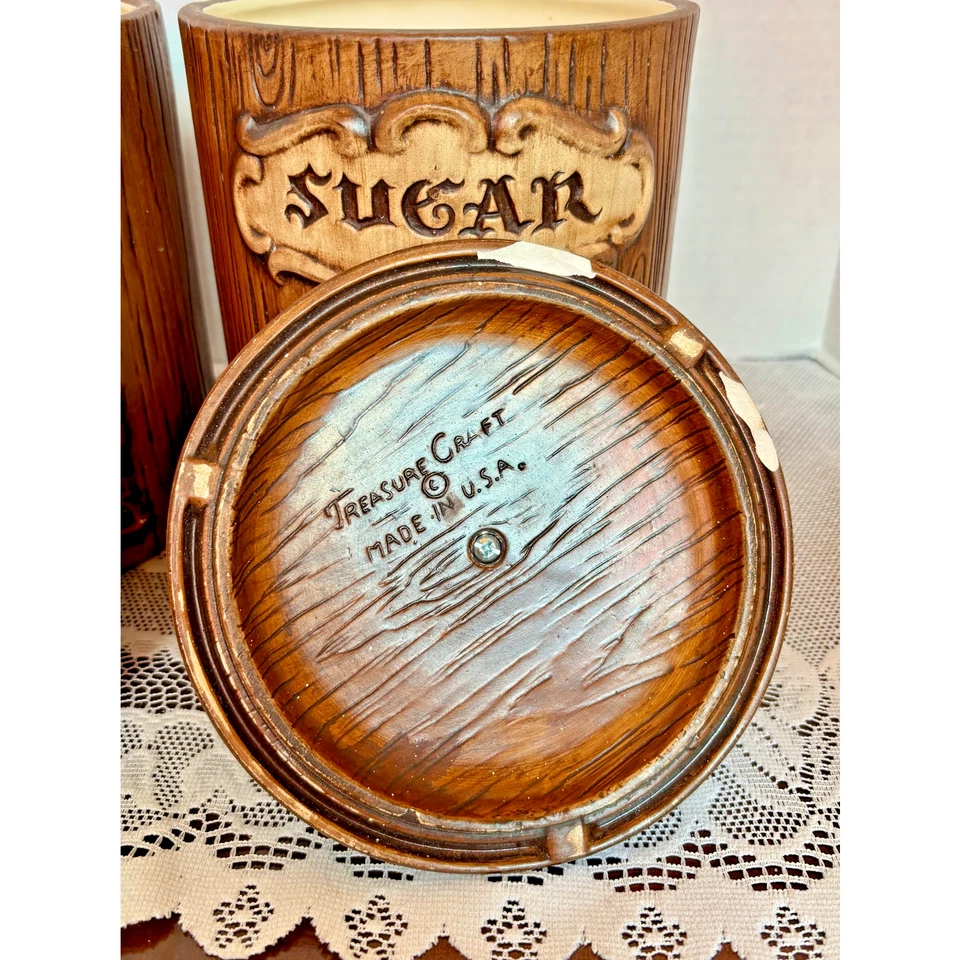 Treasure Craft Vintage Pear & Apple Kitchen Canisters Flour Sugar Ceramic Set - Image 3 of 4