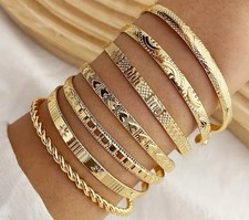 7pcs Boho Style Golden Plated Metal Bangle Bracelet