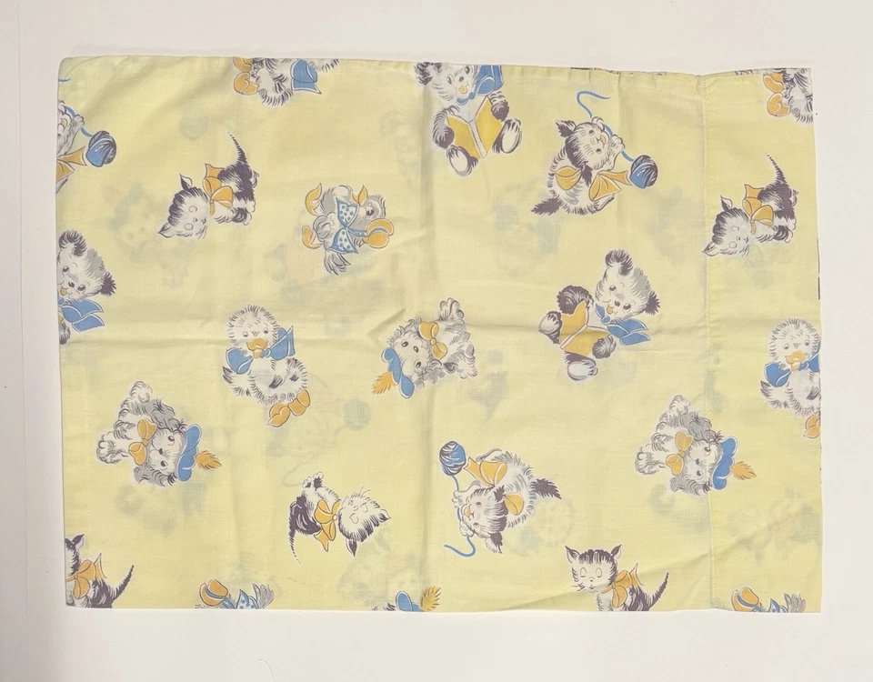 Funda de Almohada Bebé Algodón Vintage Años 60/70 Bebé Animales Amarillo 19x14 pulgadas Foto 4 de 4