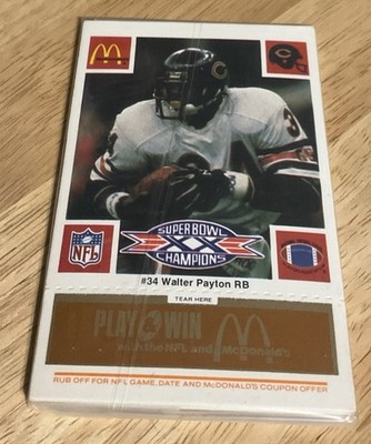 1986 McDonald's Play & Win All-Star Team Set - Walter Payton Orange Tab, Sealed