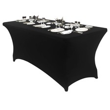 Peomeise 8FT Spandex Table Cover Rectangular Stretch Spandex Tablecloth Blac...