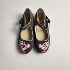 Joyfolie Brielle Mary Jane Girls Shoes Y3 Brown Floral Embroidered Flat