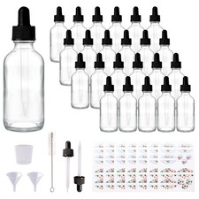 24 Pack 2oz Clear Glass Bottles with Glass Eye Droppers for Essential Oils, P...