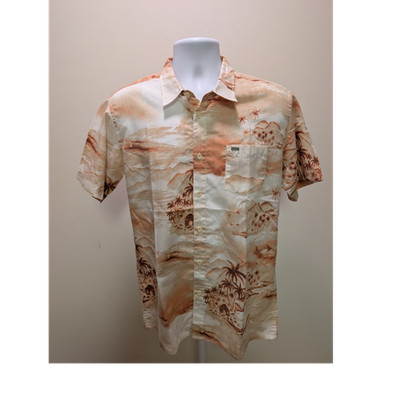 Quiksilver Men's Tropical Print Short Sleeve Button-Up Shirt M Beige Brown