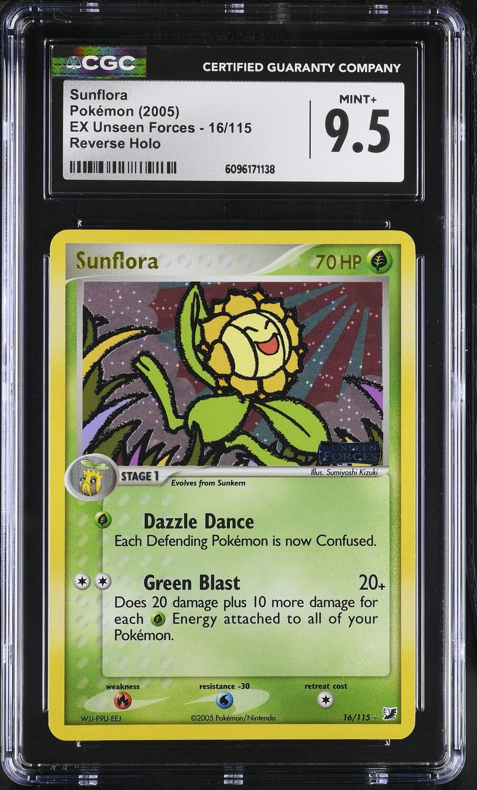 CGC 9.5 MINT+ Sunflora EX Unseen Forces 16/115 Reverse Holo STAMPED Pokemon Card