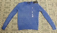 New Polo Ralph Lauren Women's Cable-Knit Pullover Sweater - SMALL - Blue