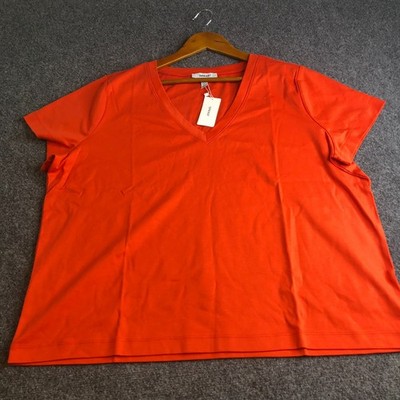 Spanx 3X Cool Cotton V-Neck Tee Poppy Orange Red Short Sleeve Shirt 21288R