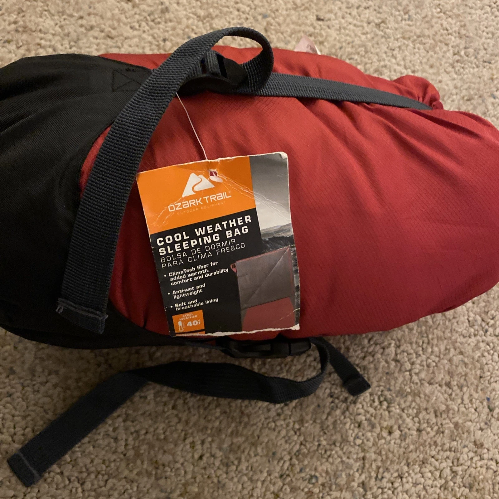 Red Ozark Trail Warm Weather Sleeping Bag, 40 Degrees, Compact NEW WITH TAGS