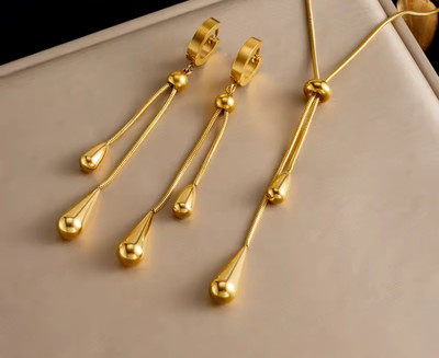 18K Gold Plated  Y Necklace chain Earrings set  high quality  