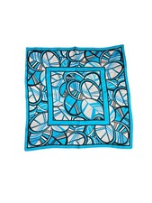 Vintage Oscar by Oscar De La Renta 100 Silk Square Scarf Blue Leaf Print 21"