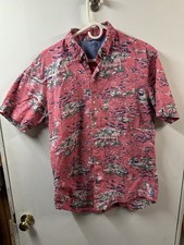 IZOD Saltwater Shirt Mens Large Pink Floral Palm Island Short Sleeve Button Down