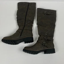 Sun Stone Size 5.5 Women's Riding Boots Knee High Buckle Accent Olive Gray Boots