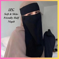 Soft & Skin-Friendly Half Niqab Veil ?Comfortable Elastic Fabric Hijab for Women