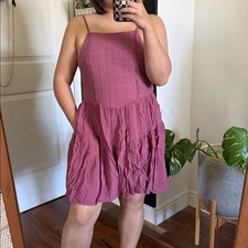 Wild fable 100 cotton Embroidered Smocked Mauve Mini Dress. Size M