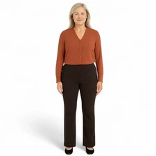 DG2 Diane Gilman Pants Womens Petite Large Brown Bootcut Pull On Stretch Reptile