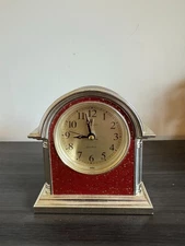 Vintage Quartz Mantel Clock Red Speckled Face Decorative Shelf Desk Clock