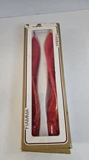 Vintage 1960s FIAMMA pair of Twisted Candles, RED Color W/ Gold  Made In Italy