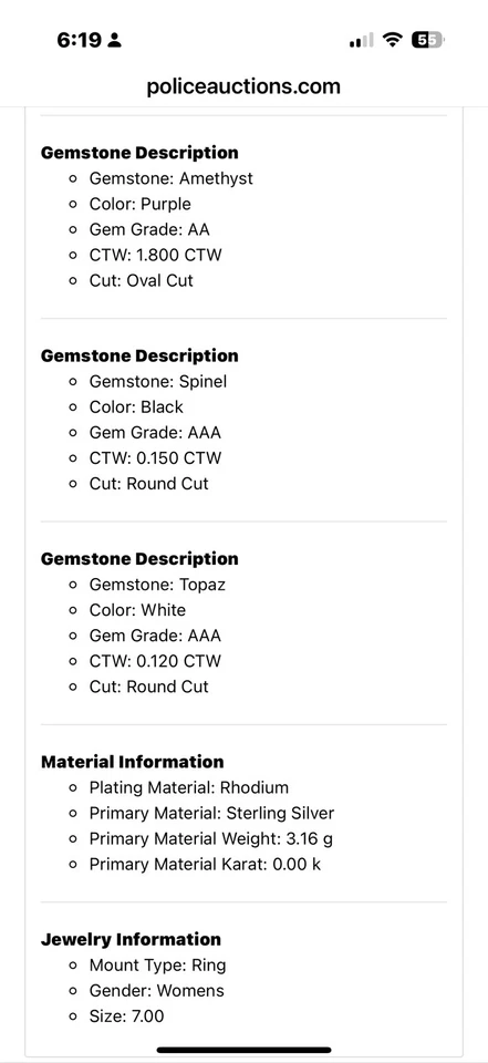 Gorgeous Womens 1.80 CTW Amethyst Spinel and Topaz Size 7 Designer Ring - Image 3 of 3