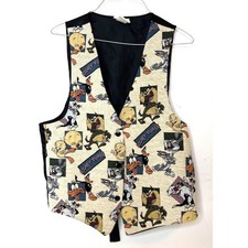 Vintage Looney Tunes Tapestry Vest 90s Bugs Daffy Tweety Taz Warner Bros USA OS