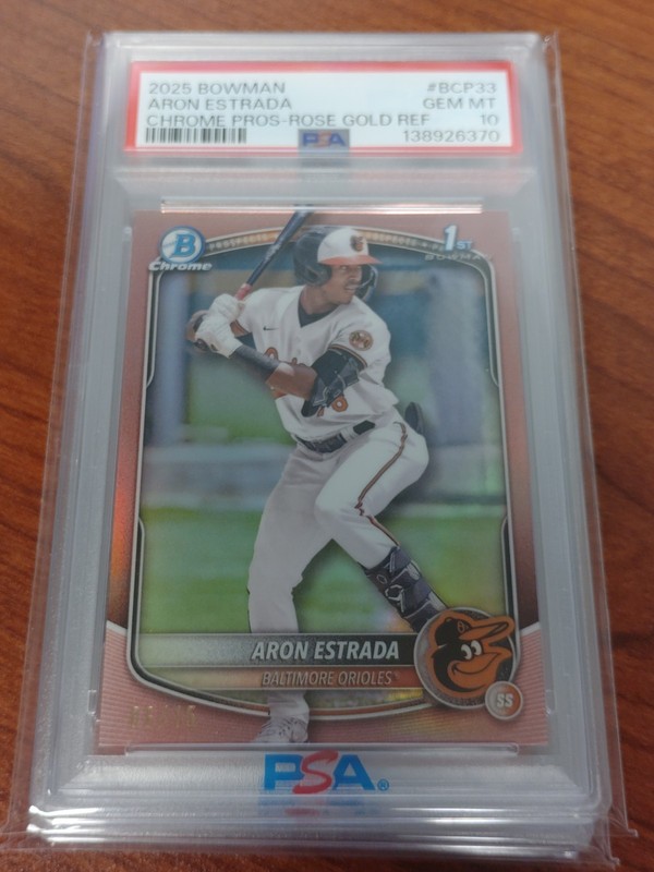 (#06/15) 2025 ARON ESTRADA BOWMAN CHROME PROSPECTS ROSE GOLD REF GEM MINT PSA 10