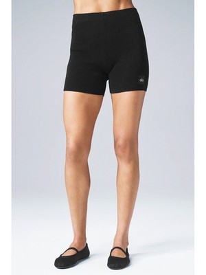 Alo yoga ショートレギンス 黒 XS NEW ALO YOGA Black Cotton Nylon SCHOLAR Knit High Waist Active