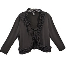 Vintage Glamour Women  s Black Ruffle Jacket Size XL Elegant Dressy Evening Layer