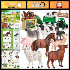 Farm Animal Toy Set 23 PCS - Realistic Figurines, Tractor, Fence - Educational P