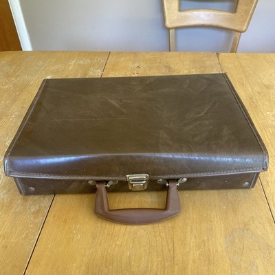 Vintage Brown Faux Leather 30 Tape Cassette Attache Case Holder Storage Carry