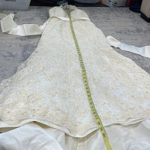 Davids Bridal Allover Beaded Lace Illusion Halter Neckline Wedding T9512 Sz 8 - Picture 9 of 16