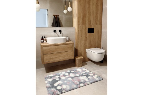 Amazing Modern BATHROOM RUG soft DOTS antislip pink / grey High Quality - Picture 3 of 6