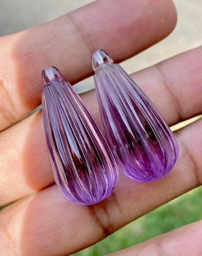 Coppia di intagli di ametista 100% naturale. 69,70CTS colore viola, coppia abbinata. - Foto 3 di 8